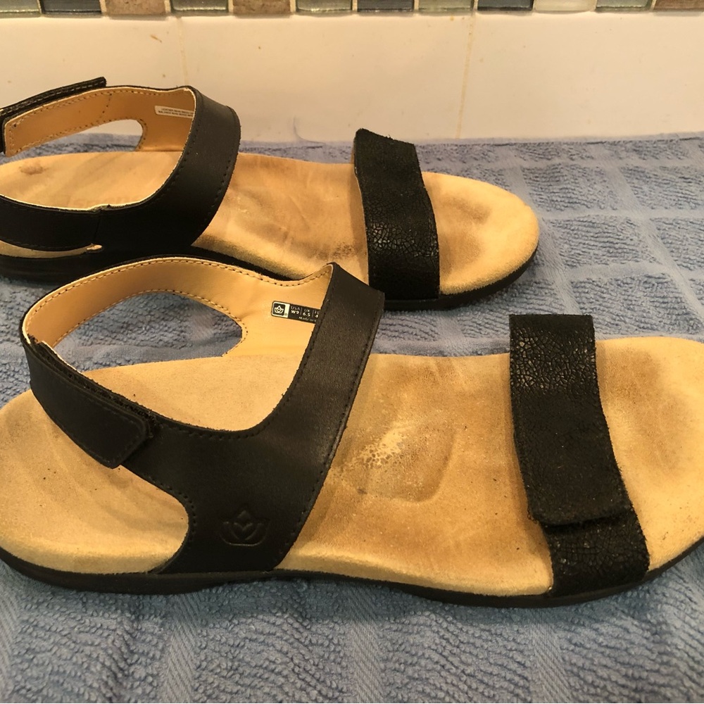 Spenco Womens Size 9W Sandals Slingback Ankle Strap Black Total Support Shoes